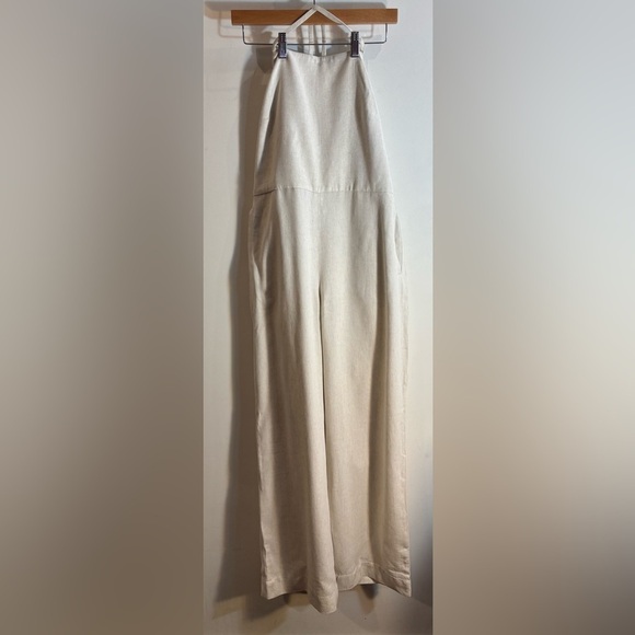 CLUB MONACO Sz 10 Open Back Jumpsuit Linen Cotton Tencel Blend Wide Leg NEW Ecru - Picture 4 of 16